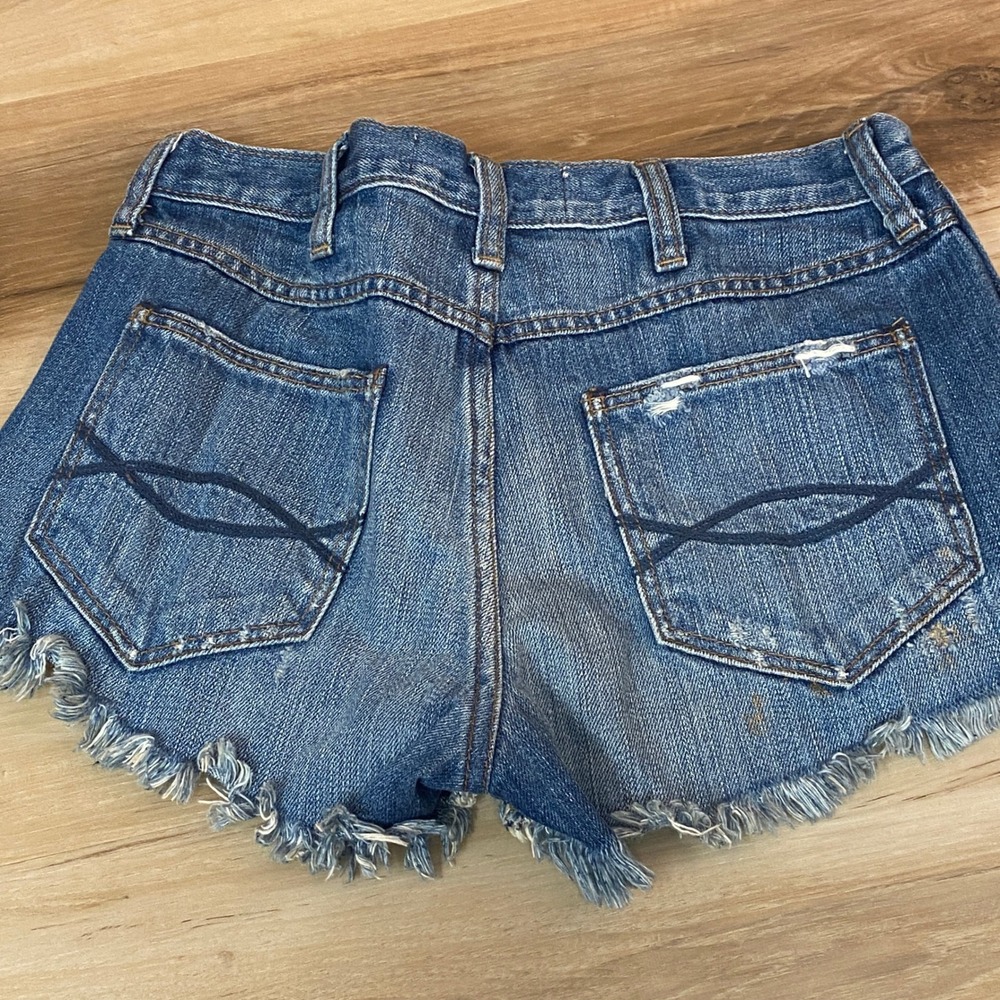 Abercrombie & Fitch Festival Denim Shorts High Rise Distressed Frayed Hem Sz 0 - Picture 5 of 8